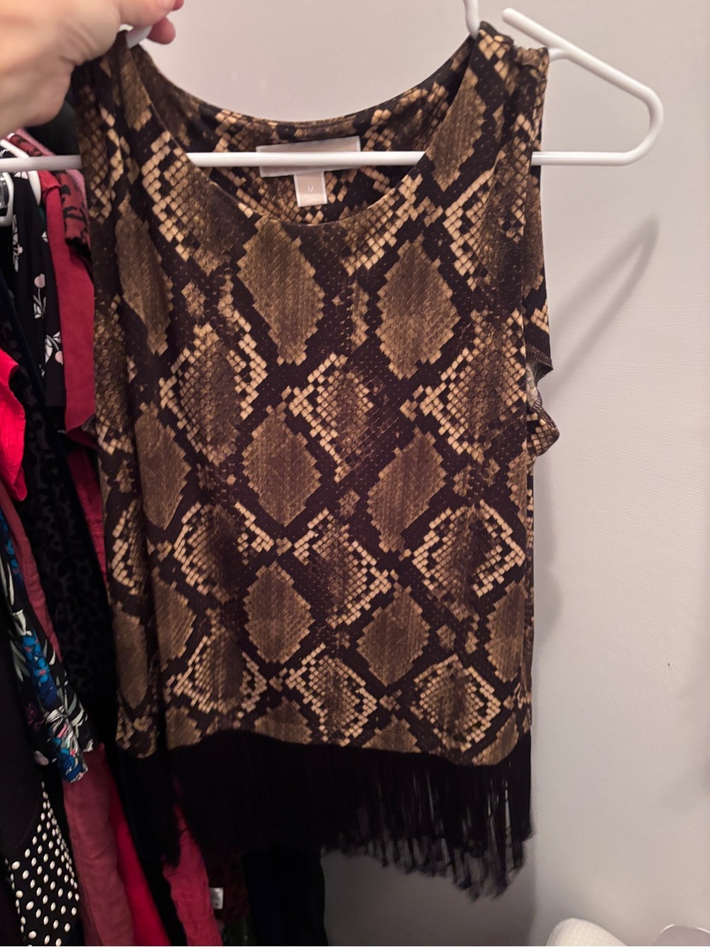 Michael Kors Women’s Snake Print Fringe Tank Top - Brown/Black